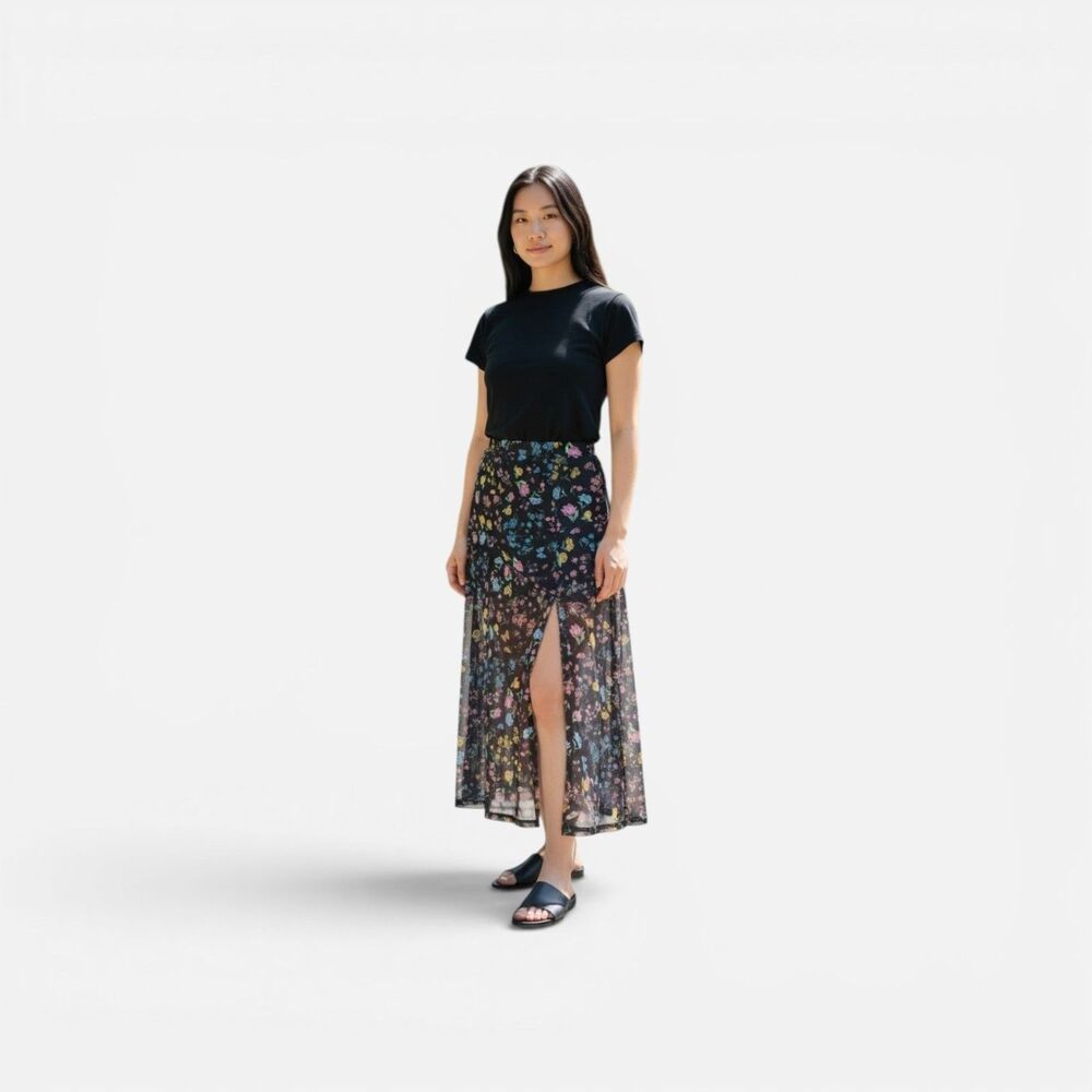 Divided Floral Sheer Whimsigoth Festival Maxi Skirt